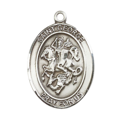 Women's .925 Sterling Silver Saint St. George Medal Pendant on 18 Inch Rhodium Plated Lite Curb Brass Chain with Lobster Claw Clasp, Catholic Religious Necklace - Made in USA- Deluxe Velvet Gift Box