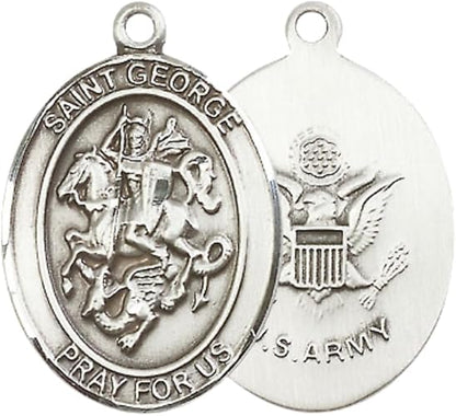 Women's Pewter Saint St. George Army Medal Pendant Necklace with 18- Inch Rhodium Plated Lite Curb Brass Chain, Catholic Medal - Patron Saint. of Soldiers and Boy Scouts – Military Gift in Velvet Box