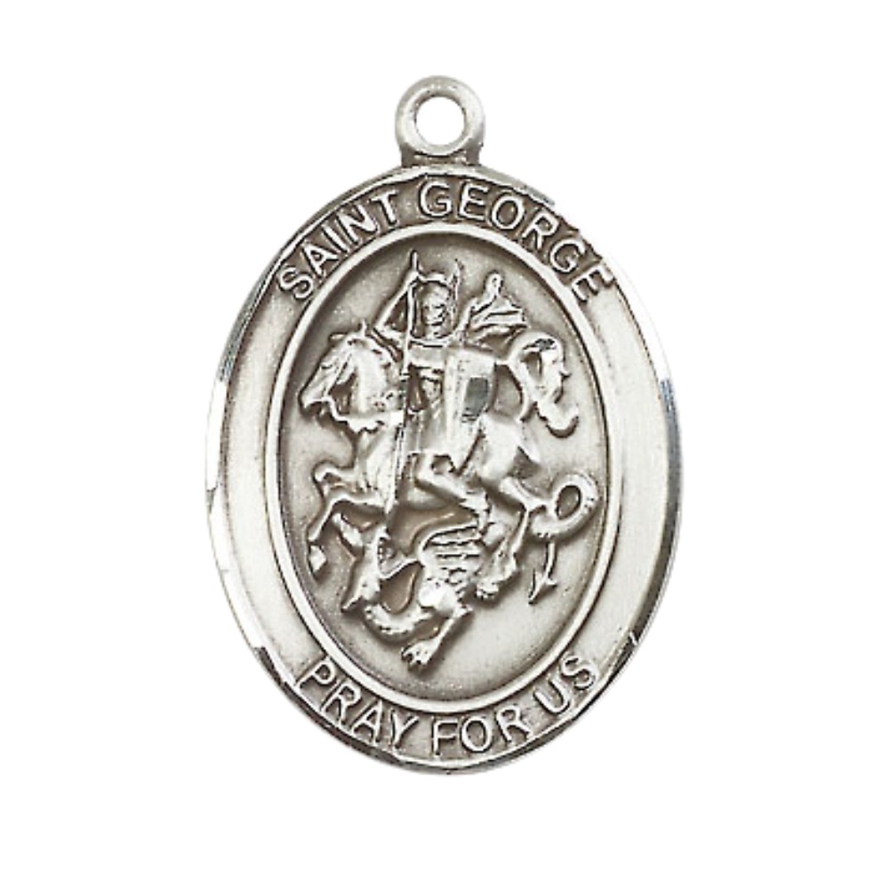 Everlasting Light Jewelry .925 Sterling Silver Saint St. George Medal Pendant on 24 Inch Endless Rhodium Plated Heavy Curb Brass Chain, Catholic Religious Necklace - Made in USA- Deluxe Velvet Gift Box