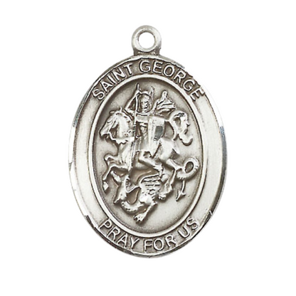Everlasting Light Jewelry .925 Sterling Silver Saint St. George Medal Pendant on 24 Inch Endless Rhodium Plated Heavy Curb Brass Chain, Catholic Religious Necklace - Made in USA- Deluxe Velvet Gift Box