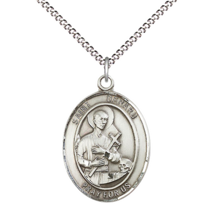 Everlasting Light Jewelry Women's Pewter Saint St. Gerard Majella Medal Pendant Necklace with 18 Inch Rhodium Plated Lite Curb Brass Chain– Patron Saint St. of Expectant Mothers, Catholic Medal – Velvet Gift Box Included
