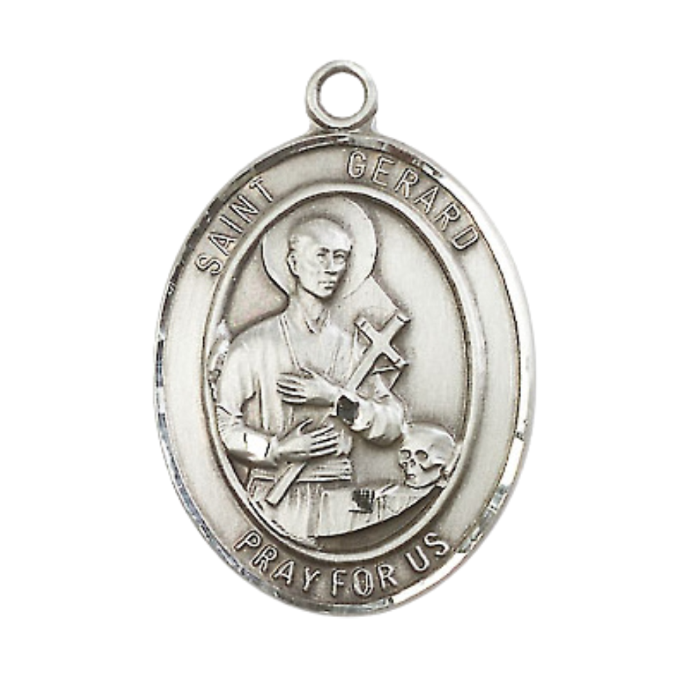 Everlasting Light Jewelry Women's Pewter Saint St. Gerard Majella Medal Pendant Necklace with 18 Inch Rhodium Plated Lite Curb Brass Chain– Patron Saint St. of Expectant Mothers, Catholic Medal – Velvet Gift Box Included
