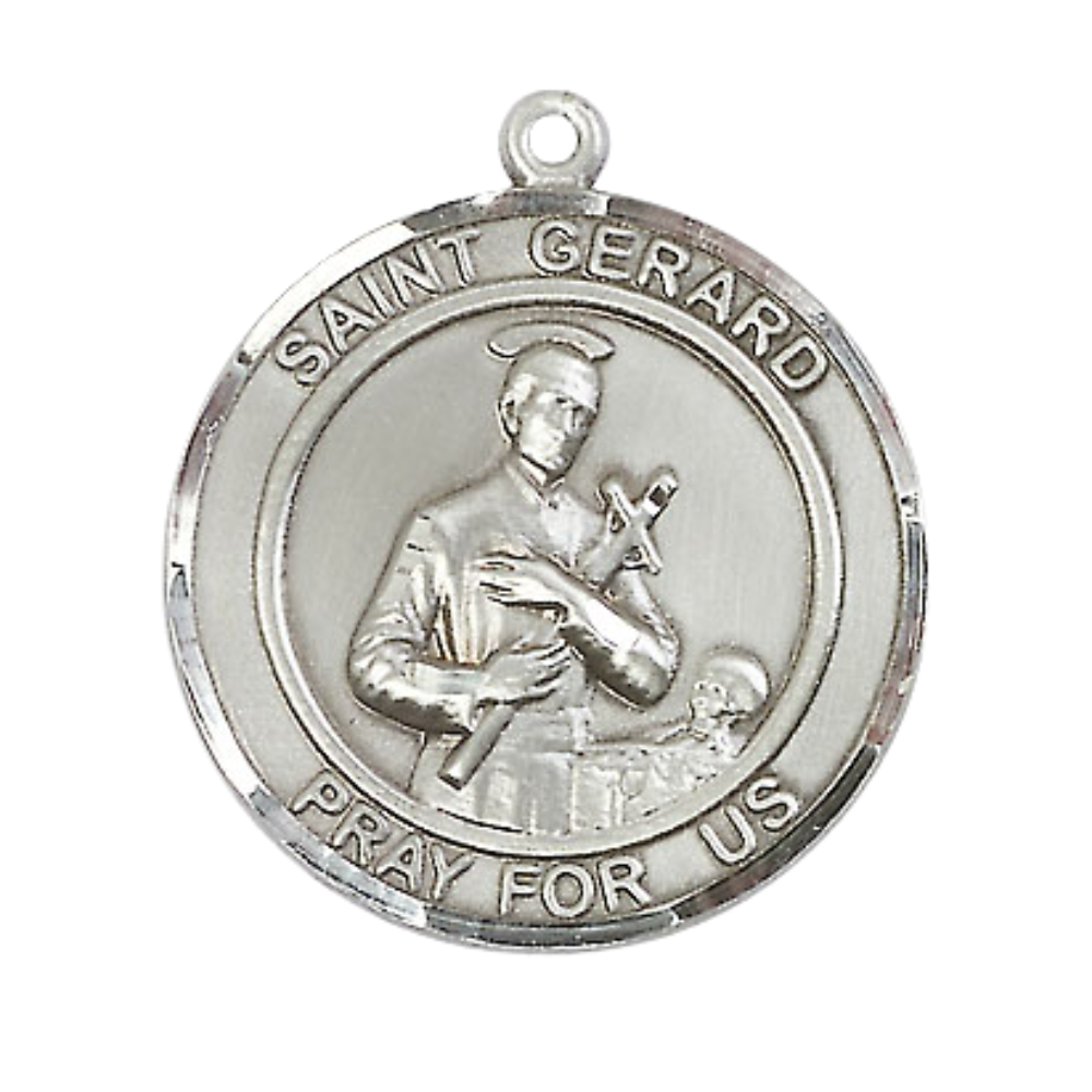 Women's .925 Sterling Silver Saint St. Gerard Medal Pendant on 18 Inch Rhodium Plated Lite Curb Brass Chain with Lobster Claw Clasp, Catholic Religious Necklace - Made in USA- Deluxe Velvet Gift Box