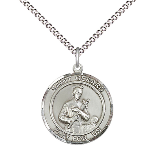 Women's Pewter Saint St. Gerard Large Medal Pendant on 18 Inch Rhodium Plated Lite Curb Brass Chain with Lobster Claw Clasp, Catholic Religious Necklace - Made in USA- Deluxe Velvet Gift Box