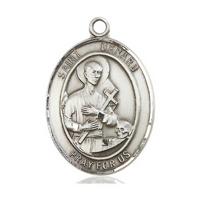 Saint St. Gerard Majella Men's Pewter Medal Necklace – Patron Saint St. of Expectant Mothers – 24 Inch Light Rhodium Plated Heavy Curb Chain, Catholic Medal – Velvet Gift Box