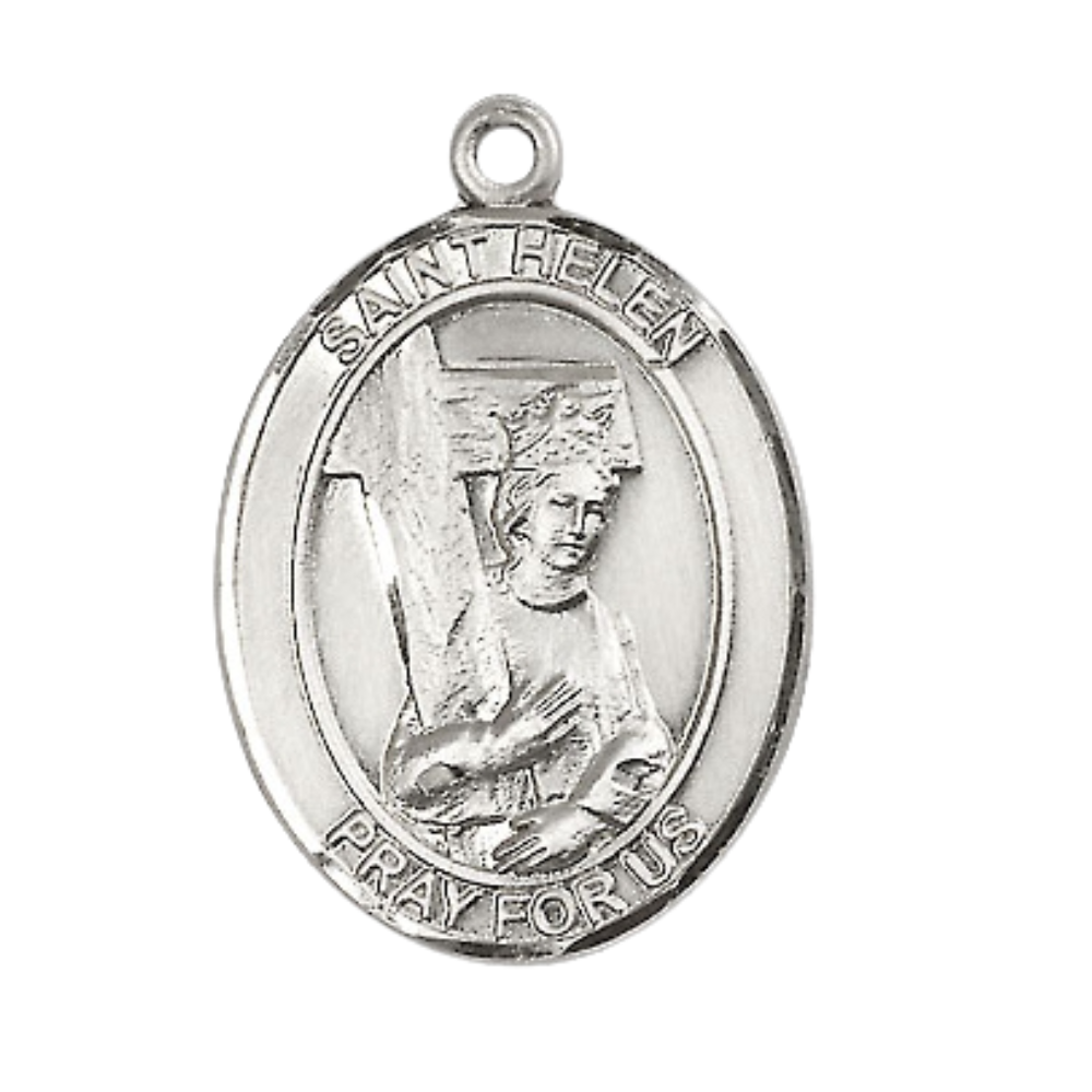Saint St. Helen Medal Necklace – 24 Inch Endless Light Rhodium Plated Heavy Curb Chain – Patron Saint St. of Difficult Marriages – Exquisite Catholic Religious Jewelry in Velvet Gift Box