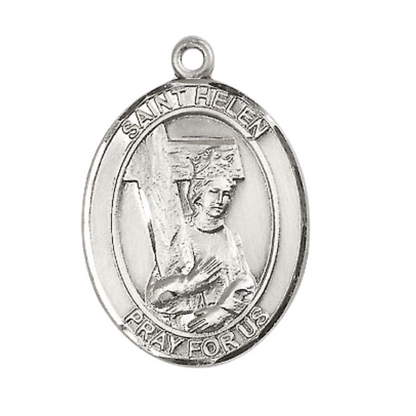 Saint St. Helen Medal Necklace – 24 Inch Endless Light Rhodium Plated Heavy Curb Chain – Patron Saint St. of Difficult Marriages – Exquisite Catholic Religious Jewelry in Velvet Gift Box