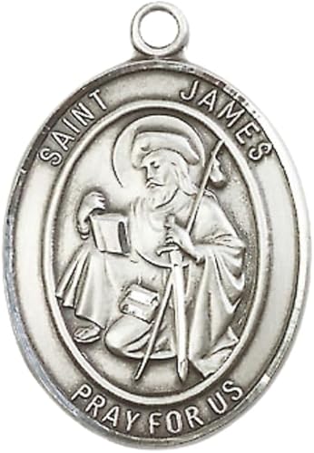 Saint St. James the Greater Men's Pewter Medal Necklace – Patron Saint St. Against Arthritis & Spain – 24 Inch Light Rhodium Plated Heavy Curb Chain, Catholic Medal – Velvet Gift Box