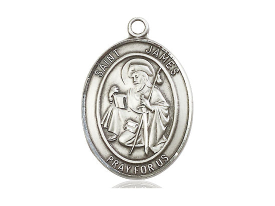 .925 Sterling Silver Saint St. James the Greater Medal Pendant on 24 Inch Endless Rhodium Plated Heavy Curb Brass Chain, Catholic Religious Necklace - Made in USA- Prayer Card Included