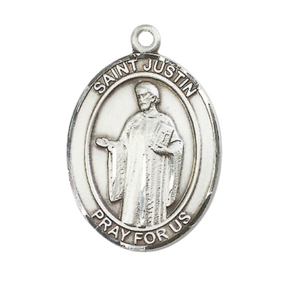 Saint St. Justin Medal Necklace – 24 Inch Endless Rhodium Plated Chain – Patron Saint St. of Philosophers & Lectures – Elegant Catholic Religious Jewelry in Velvet Gift Box