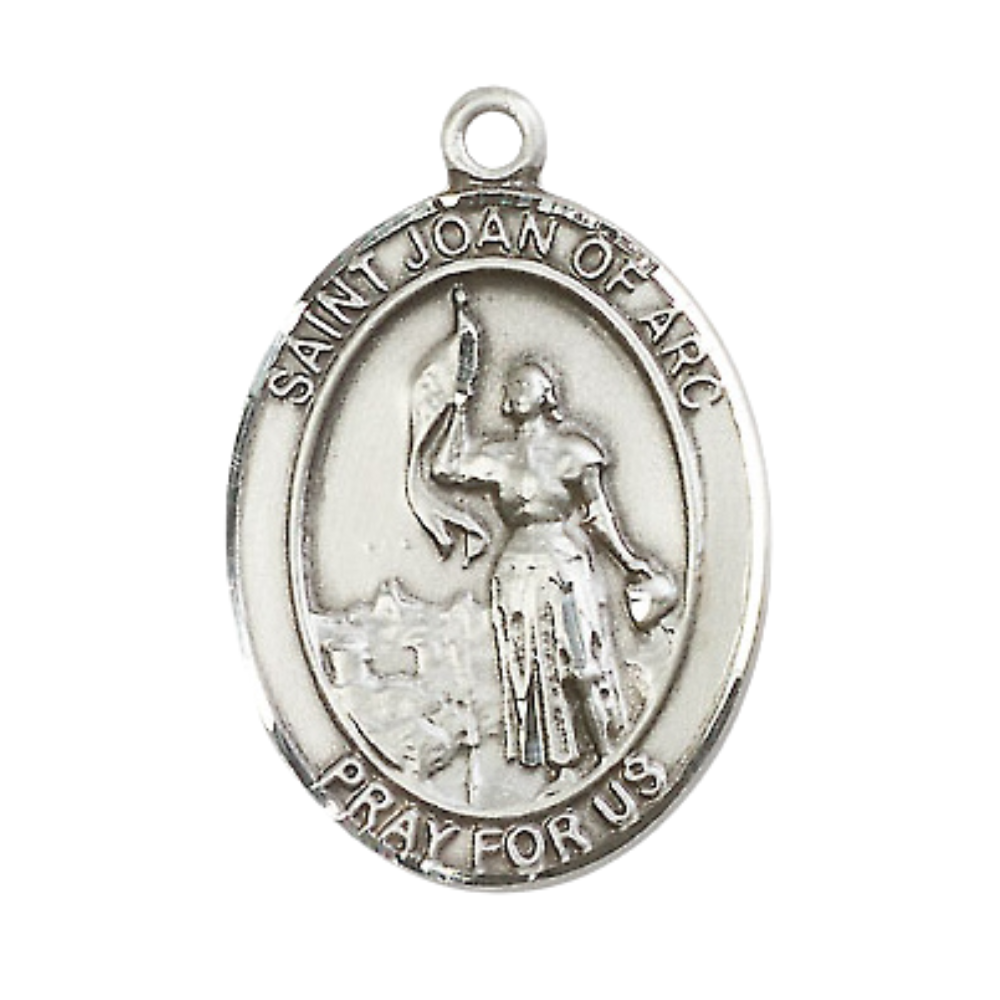 Women's .925 Sterling Silver Saint St. Joan of Arc Medal Pendant on 18 Inch Rhodium Plated Lite Curb Brass Chain with Lobster Claw Clasp, Catholic Religious Necklace - Made in USA- Deluxe Velvet Gift Box