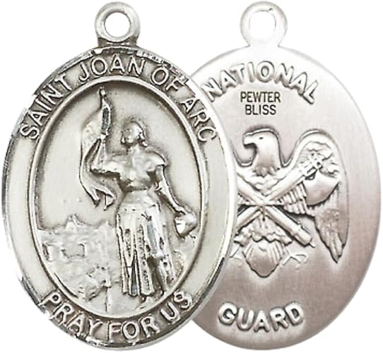 Everlasting Light Jewelry Women's Pewter Saint St. Joan of Arc Medal Pendant – 1" x ¾ – 18 Inch Rhodium Lite Curb Chain with Lobster Clasp, Catholic Medal - Patron Saint. of Soldiers & France – Christian Necklace