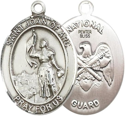 Everlasting Light Jewelry Women's Pewter Saint St. Joan of Arc Medal Pendant – 1" x ¾ – 18 Inch Rhodium Lite Curb Chain with Lobster Clasp, Catholic Medal - Patron Saint. of Soldiers & France – Christian Necklace