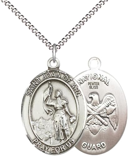 Everlasting Light Jewelry Women's Pewter Saint St. Joan of Arc Medal Pendant – 1" x ¾ – 18 Inch Rhodium Lite Curb Chain with Lobster Clasp, Catholic Medal - Patron Saint. of Soldiers & France – Christian Necklace