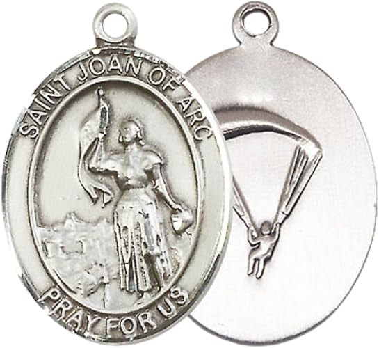 Women's Pewter Saint St. Joan of Arc Navy Medal Pendant Necklace – 1" x ¾" – 18 Inch Rhodium Plated Lite Curb Brass Chain with Lobster Claw Clasp, Catholic Medal - Patron Saint. of Soldiers & France– Velvet Gift Box