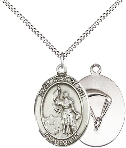 Women's Pewter Saint St. Joan of Arc Navy Medal Pendant Necklace – 1" x ¾" – 18 Inch Rhodium Plated Lite Curb Brass Chain with Lobster Claw Clasp, Catholic Medal - Patron Saint. of Soldiers & France– Velvet Gift Box
