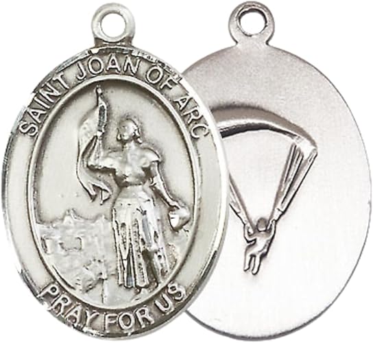 Men's Pewter Saint St. Joan of Arc Paratrooper Medal Pendant – 1" x ¾" – 24 Inch Endless Rhodium Plated Chain – Patron Saint St. of Soldiers & France – Christian Necklace, Catholic Medal – Velvet Gift Box Included