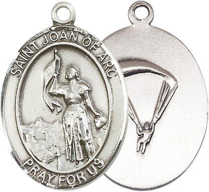 Men's Pewter Saint St. Joan of Arc Paratrooper Medal Pendant – 1" x ¾" – 24 Inch Endless Rhodium Plated Chain – Patron Saint St. of Soldiers & France – Christian Necklace, Catholic Medal – Velvet Gift Box Included