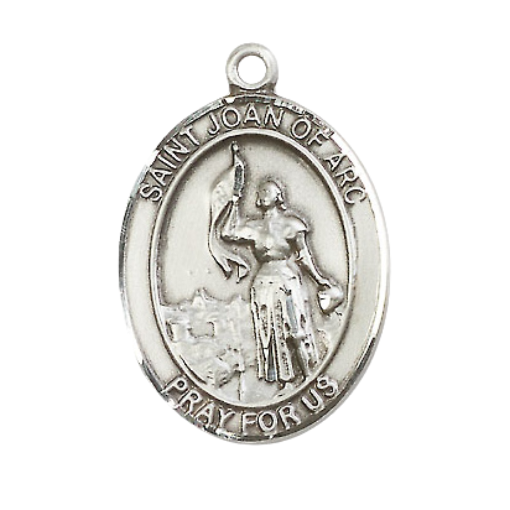 Sterling Silver Saint Joan of Arc Medal – Patron Saint of Soldiers & France with 24” Light Rhodium Heavy Curb Chain