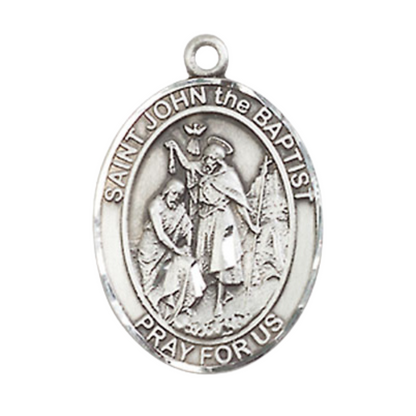 Everlasting Light Jewelry Saint St. John the Baptist Men's Pewter Medal Necklace, Catholic Medal - Patron Saint. of Auto Routes & Road Workers – 24 Inch Endless Rhodium Plated Chain – Velvet Gift Box