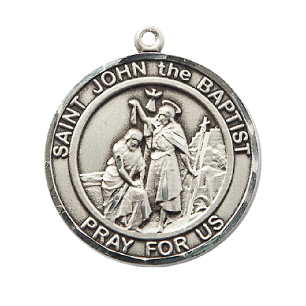 Women's .925 Sterling Silver Saint St. John the Baptist Medal Pendant on 18 Inch Rhodium Plated Lite Curb Brass Chain w/ Lobster Claw Clasp, Catholic Religious Necklace - Made in USA- Deluxe Velvet Gift Box