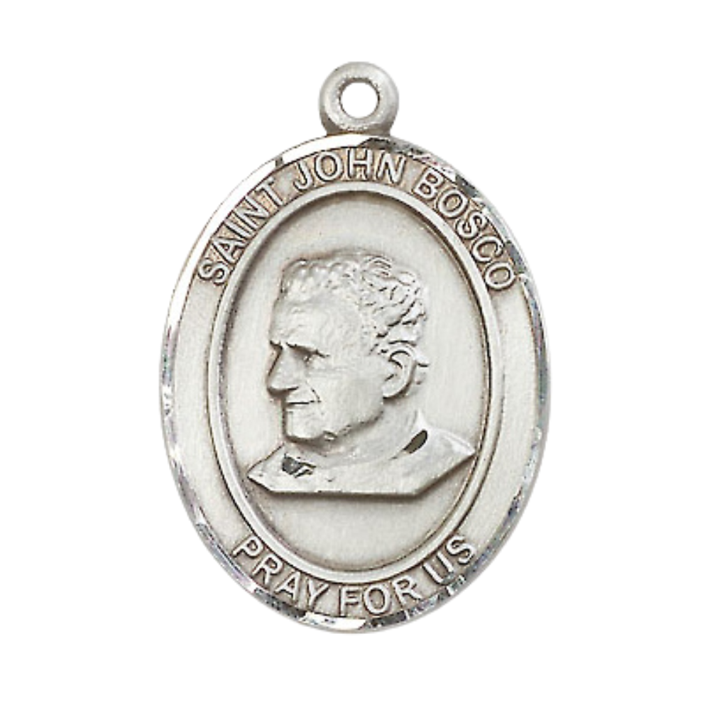 Women's Pewter Saint St. John Bosco Medal Pendant on 18 Inch Rhodium Plated Lite Curb Brass Chain with Lobster Claw Clasp, Catholic Religious Necklace - Made in USA- Deluxe Velvet Gift Box
