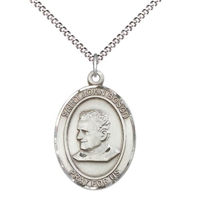 Women's Pewter Saint St. John Bosco Medal Pendant on 18 Inch Rhodium Plated Lite Curb Brass Chain with Lobster Claw Clasp, Catholic Religious Necklace - Made in USA- Deluxe Velvet Gift Box
