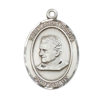Everlasting Light Jewelry Saint St. John Bosco Men's Pewter Medal Necklace, Catholic Medal - Patron Saint. of Students & Apprentices – 24 Inch Endless Rhodium Plated Chain – Velvet Gift Box