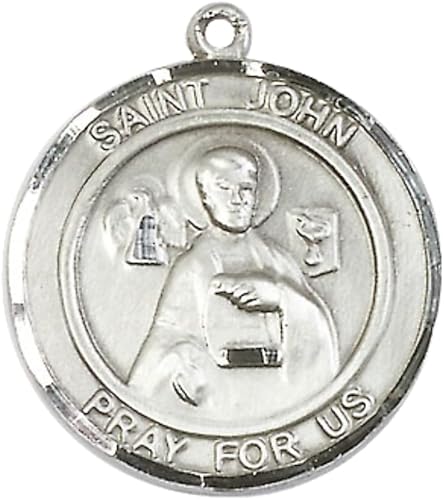 Women's Pewter Saint St. John the Apostle Large Medal Pendant on 18 Inch Rhodium Plated Lite Curb Brass Chain with Lobster Claw Clasp, Catholic Religious Necklace - Made in USA- Deluxe Velvet Gift Box
