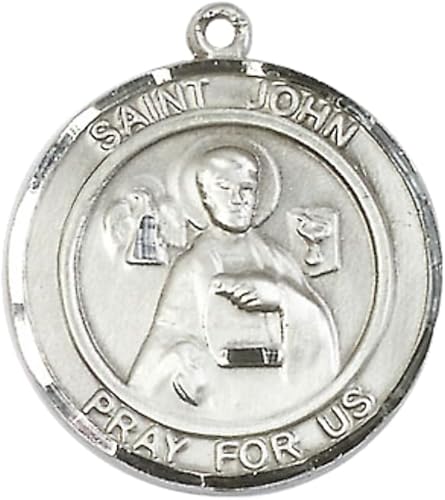 Women's .925 Sterling Silver Saint St. John the Apostle Medal Pendant on 18 Inch Rhodium Plated Lite Curb Brass Chain w/ Lobster Claw Clasp, Catholic Religious Necklace - Made in USA- Deluxe Velvet Gift Box