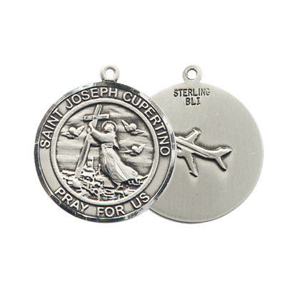 Women's .925 Sterling Silver Saint St. Joseph of Cupertino Medal Pendant on 18 Inch Rhodium Plated Lite Curb Brass Chain w/ Lobster Claw Clasp, Catholic Religious Necklace - Made in USA- Deluxe Velvet Gift Box