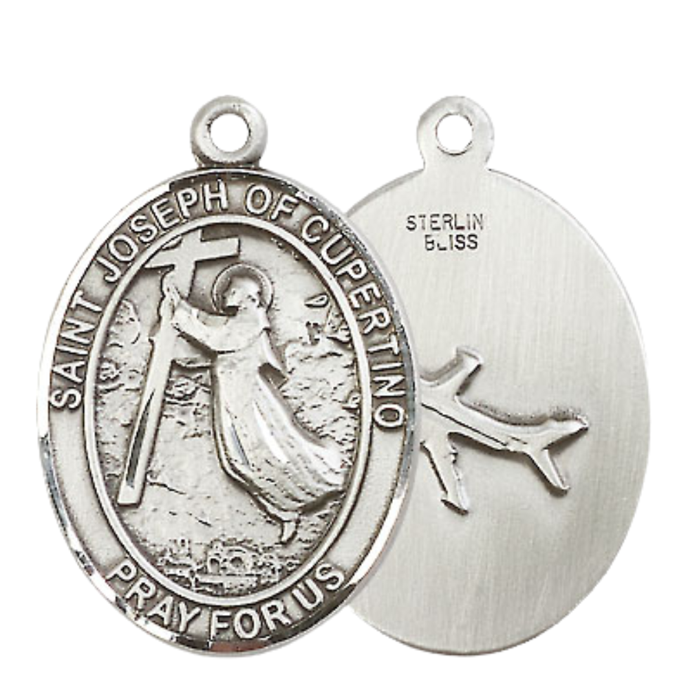 Women's .925 Sterling Silver Patron Saint St. Joseph of Cupertino Medal Pendant with 18 Inch Rhodium Plated Lite Curb Brass Chain Catholic Religious Necklace - Made in USA, Deluxe Velvet Gift Box