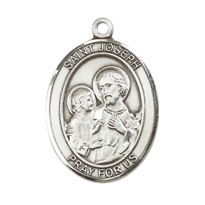 Women's Pewter Saint St. Joseph Medal Pendant on 18 Inch Rhodium Plated Lite Curb Brass Chain with Lobster Claw Clasp, Catholic Religious Necklace - Made in USA- Deluxe Velvet Gift Box