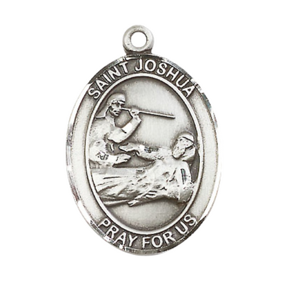 Women's Pewter Saint St. Joshua Medal Pendant on 18 Inch Rhodium Plated Lite Curb Brass Chain with Lobster Claw Clasp, Catholic Religious Necklace - Made in USA- Deluxe Velvet Gift Box