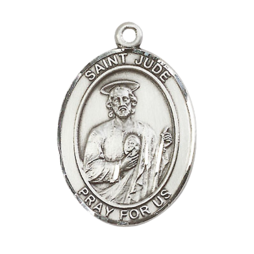 Women's .925 Sterling Silver Saint St. Jude Medal Pendant on 18 Inch Rhodium Plated Lite Curb Brass Chain with Lobster Claw Clasp, Catholic Religious Necklace - Made in USA- Deluxe Velvet Gift Box