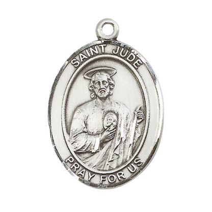 Women's .925 Sterling Silver Saint St. Jude Medal Pendant on 18 Inch Rhodium Plated Lite Curb Brass Chain with Lobster Claw Clasp, Catholic Religious Necklace - Made in USA- Deluxe Velvet Gift Box