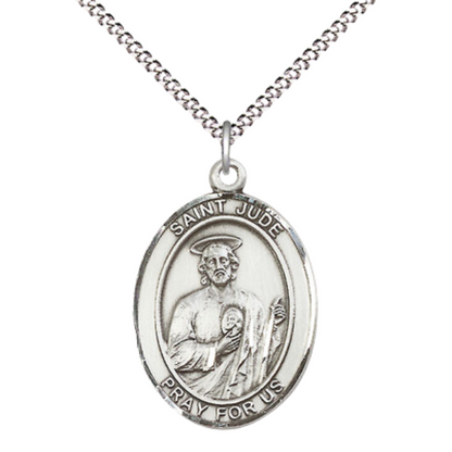 Women's .925 Sterling Silver Saint St. Jude Medal Pendant on 18 Inch Rhodium Plated Lite Curb Brass Chain with Lobster Claw Clasp, Catholic Religious Necklace - Made in USA- Deluxe Velvet Gift Box