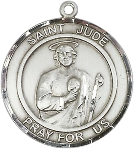 Women's Pewter Saint St. Jude Medal Pendant on 18 Inch Rhodium Plated Lite Curb Brass Chain with Lobster Claw Clasp, Catholic Religious Necklace - Made in USA- Deluxe Velvet Gift Box