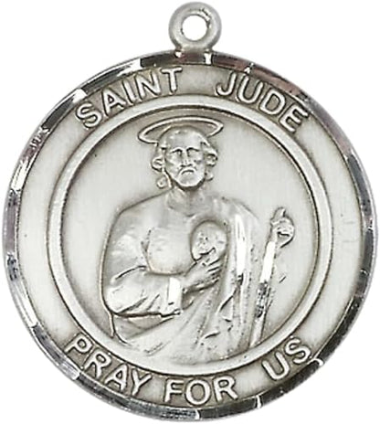 Women's Pewter Saint St. Jude Medal Pendant on 18 Inch Rhodium Plated Lite Curb Brass Chain with Lobster Claw Clasp, Catholic Religious Necklace - Made in USA- Deluxe Velvet Gift Box