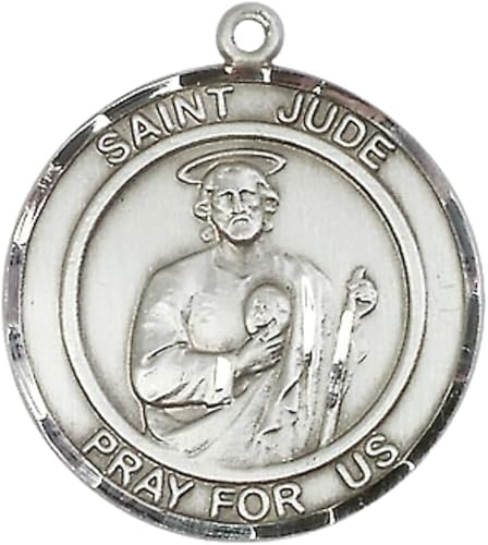 Women's .925 Sterling Silver Saint St. Jude Medal Pendant on 18 Inch Rhodium Plated Lite Curb Brass Chain with Lobster Claw Clasp, Catholic Religious Necklace - Made in USA- Deluxe Velvet Gift Box