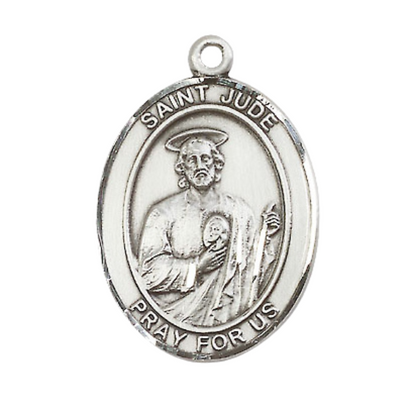 Everlasting Light Jewelry Saint St. Jude Medal Necklace – Men's Pewter Pendant with 24 - Inch Endless Rhodium Plated Chain – Patron Saint St. of Desperate Situations, Catholic Medal – Velvet Gift Box Included