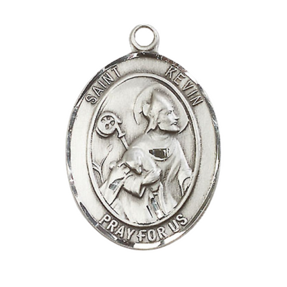 Saint Kevin Men's Medal Necklace – 24" Endless Light Rhodium Plated Heavy Curb Chain – Patron Saint of Blackbirds & Ireland – Elegant Religious Jewelry in Velvet Gift Box