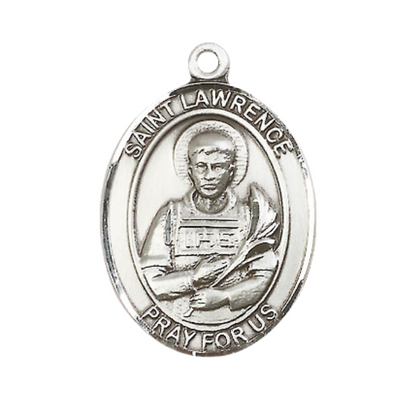 Women's Pewter Saint St. Lawrence Medal Pendant on 18 Inch Rhodium Plated Lite Curb Brass Chain with Lobster Claw Clasp, Catholic Religious Necklace - Made in USA- Deluxe Velvet Gift Box