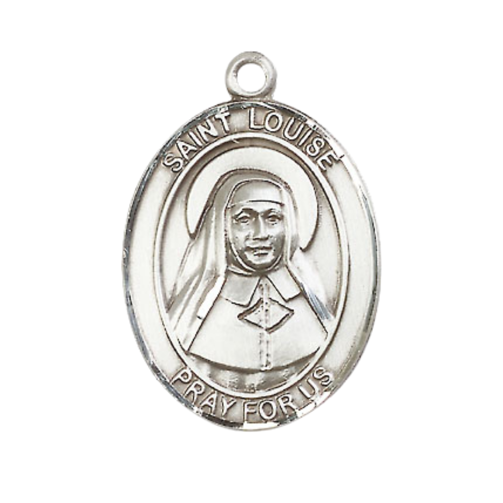 Women's .925 Sterling Silver Saint St. Louise de Marillac Medal Pendant on 18 Inch Rhodium Plated Lite Curb Brass Chain w/ Lobster Claw Clasp, Catholic Religious Necklace - Made in USA- Deluxe Velvet Gift Box