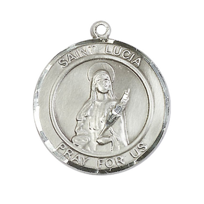 Women's .925 Sterling Silver Saint St. Lucia of Syracuse Medal Pendant on 18 Inch Rhodium Plated Lite Curb Brass Chain w/ Lobster Claw Clasp, Catholic Religious Necklace - Made in USA- Deluxe Velvet Gift Box