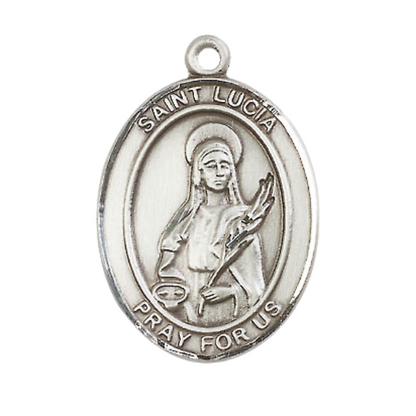 Everlasting Light Jewelry Saint Lucia of Syracuse Men's Pewter Medal Necklace– Patron Saint of Eye Diseases & Writers – 24” Endless Rhodium Plated Chain – Velvet Gift Box