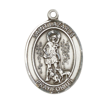 Saint St. Lazarus Men's Medal Necklace – 24 Inch Endless Light Rhodium Plated Heavy Curb Chain – Patron Saint St. of Leprosy – Exquisite Catholic Religious Jewelry in Velvet Gift Box