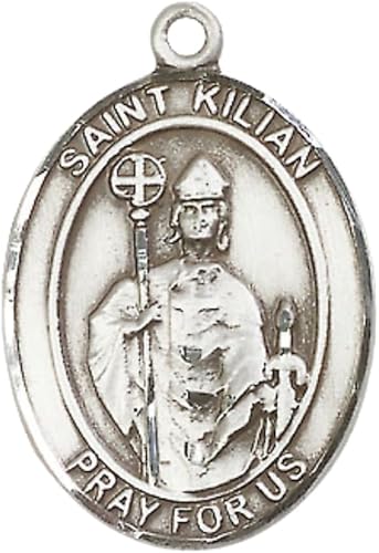 Women's Pewter Saint St. Kilian Medal Pendant on 18 Inch Rhodium Plated Lite Curb Brass Chain with Lobster Claw Clasp, Catholic Religious Necklace - Made in USA- Deluxe Velvet Gift Box
