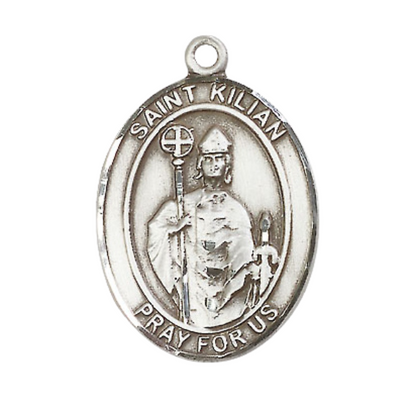 Saint St. Kilian Men's Medal Necklace – 24 Inch Endless Light Rhodium Plated Heavy Curb Chain – Patron Saint St. of Whitewashers & Rheumatism – Exquisite Catholic Religious Jewelry in Velvet Gift Box