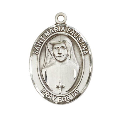 Women's Pewter Saint St. Maria Faustina Medal Pendant on 18 Inch Rhodium Plated Lite Curb Brass Chain with Lobster Claw Clasp, Catholic Religious Necklace - Made in USA- Deluxe Velvet Gift Box